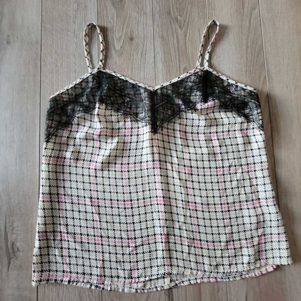 Candies Womens Y2K Check Print Lace Trim Cami Top Size S